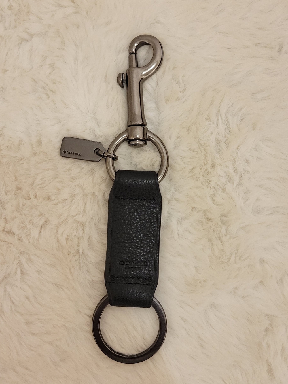 Coach Black Leather Key Fob with Metal Hardware